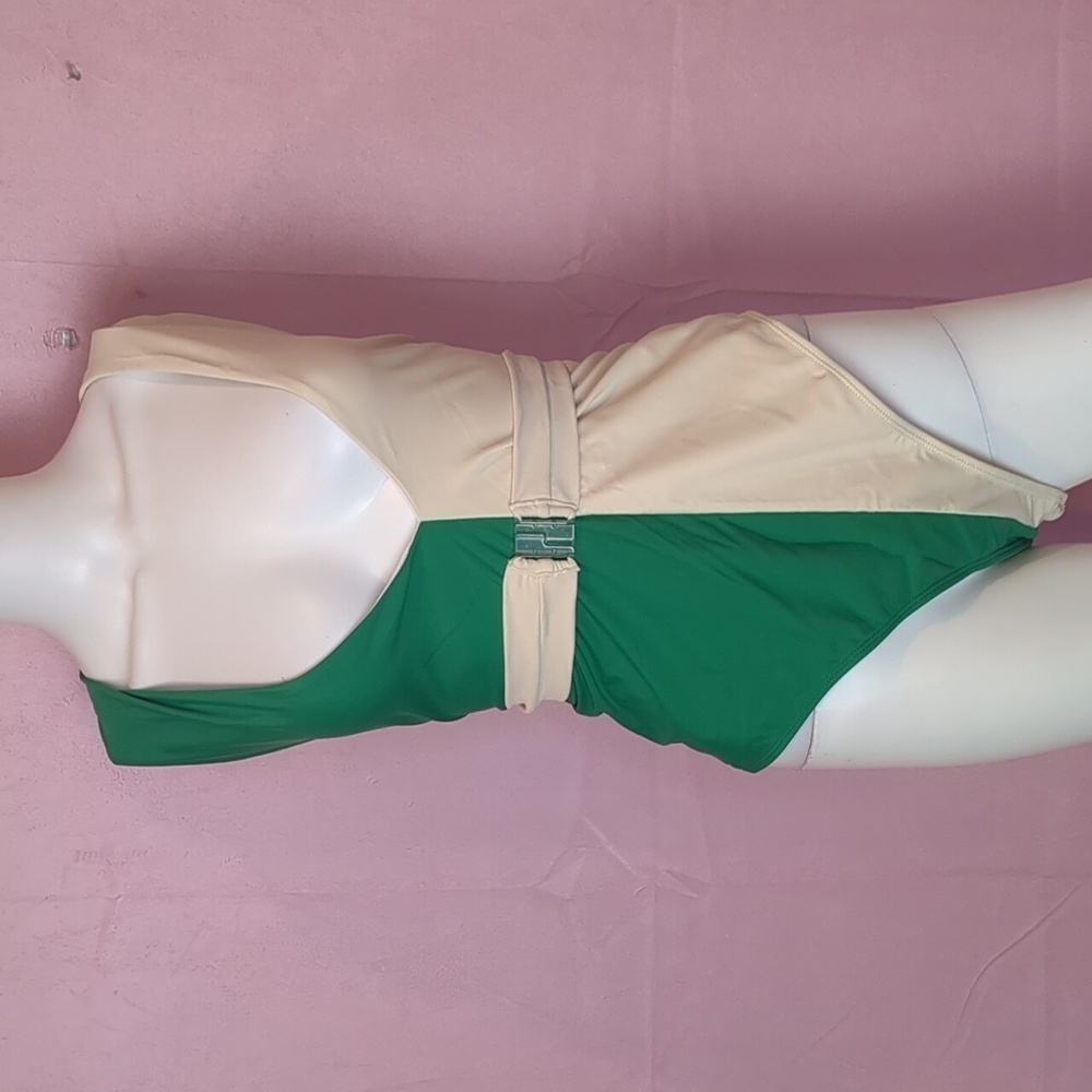 Boohoo Plus Color Block Belted Plunge Neck Two Tone One Piece Swimsuit in Green